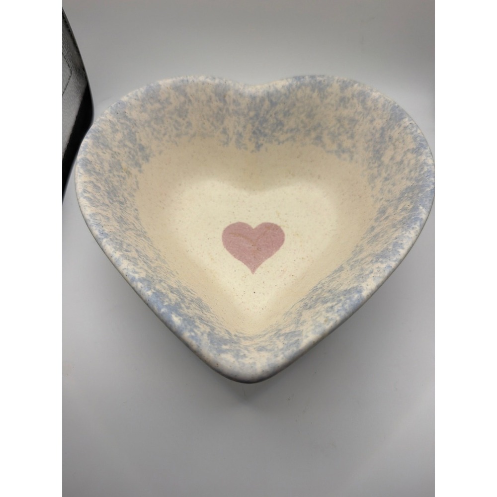 Vintage Heart Ceramic Hand Painted sponge heart shaped bowl cottagecore